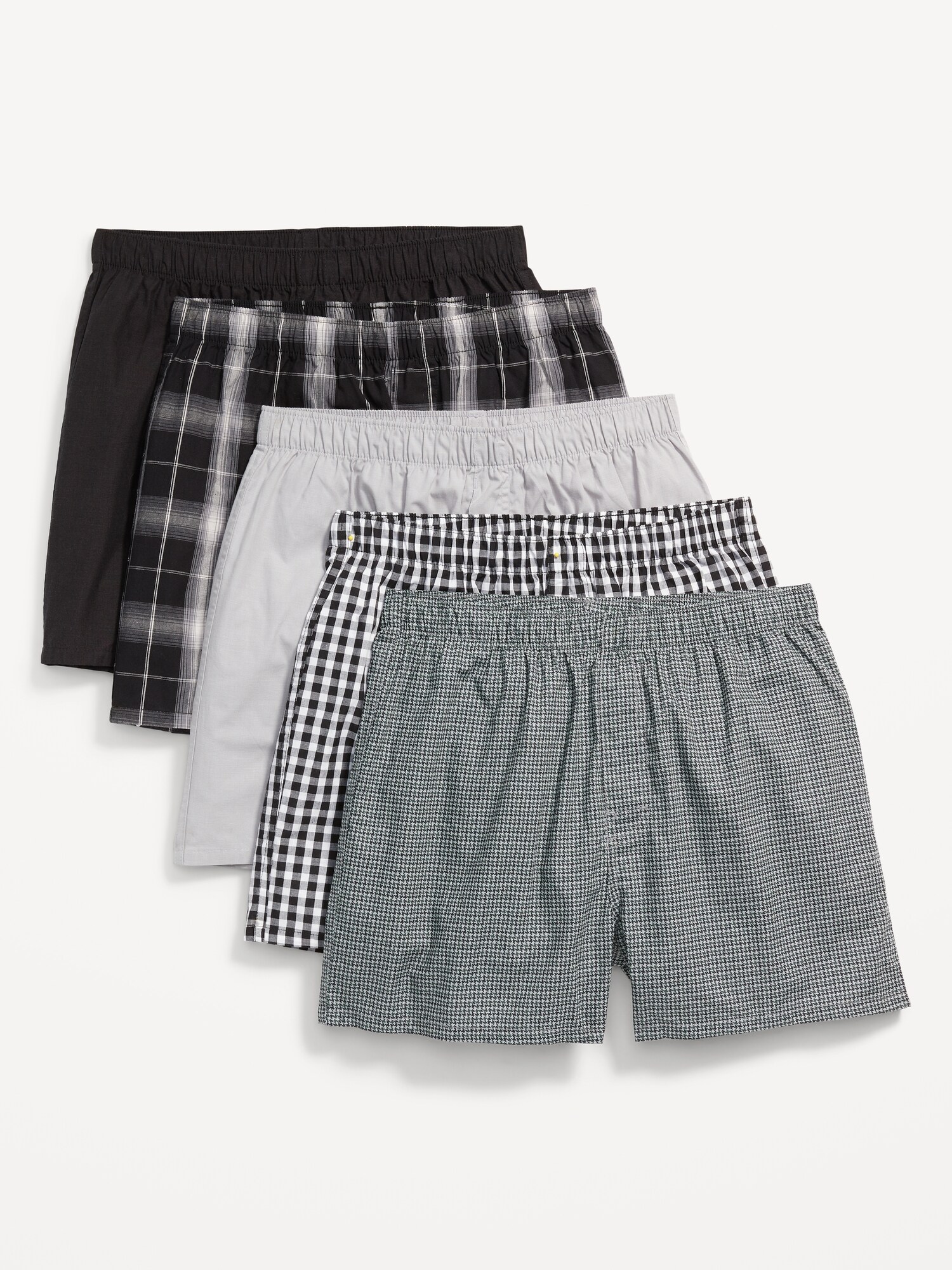 Мужские шорты Old Navy 5-Pack Soft-Washed Boxer Shorts -- 3.75-inch inseam, цвет: Чёрный / Меланжевый серый