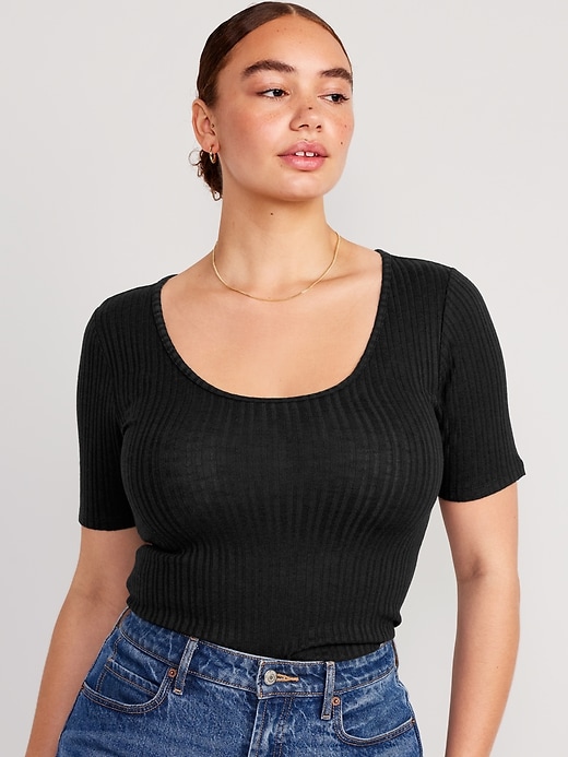 Image number 5 showing, Fitted Elbow-Sleeve Rib-Knit T-Shirt