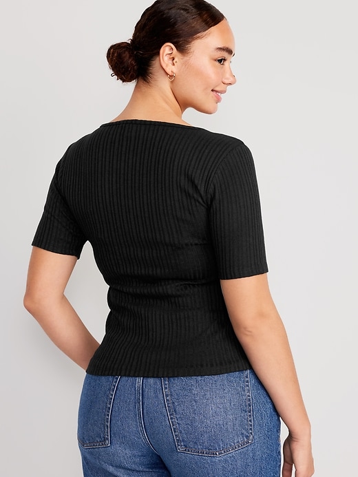 Image number 6 showing, Fitted Elbow-Sleeve Rib-Knit T-Shirt