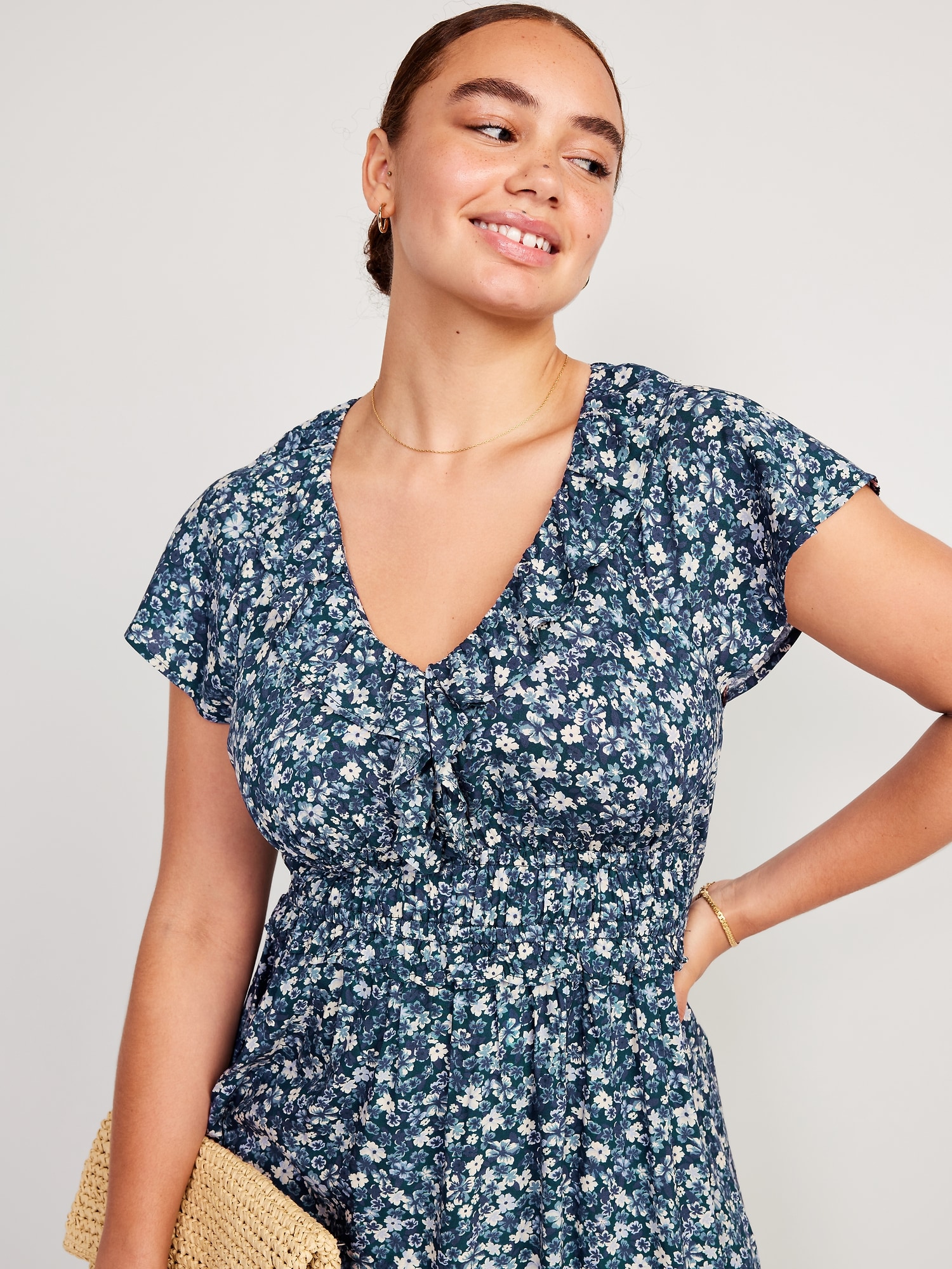 Waist Defined Flutter Sleeve Floral Midi Dress Old Navy