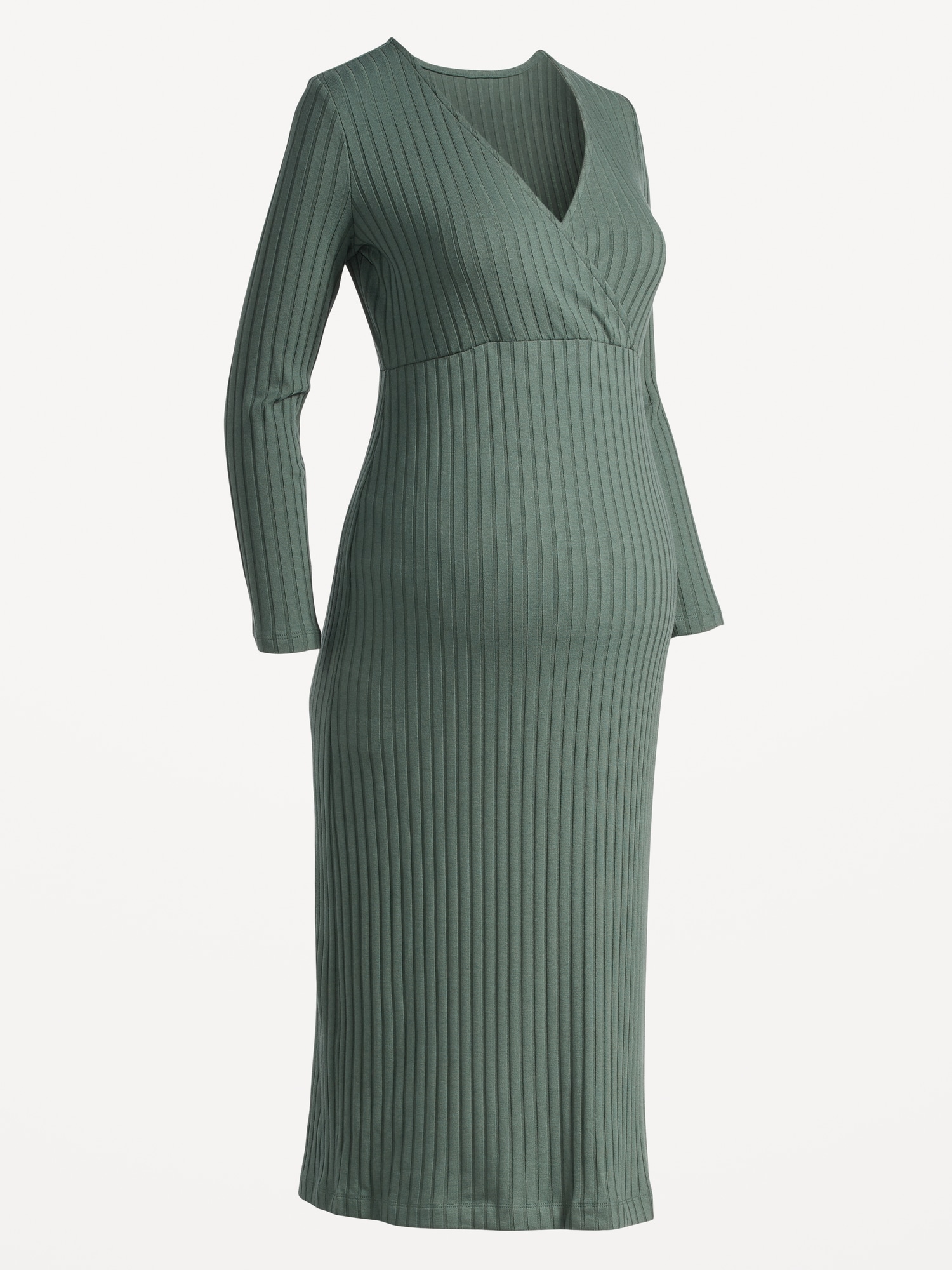 Old Navy Maternity Long-Sleeve Cross-Front Nursing Midi Dress green. 1