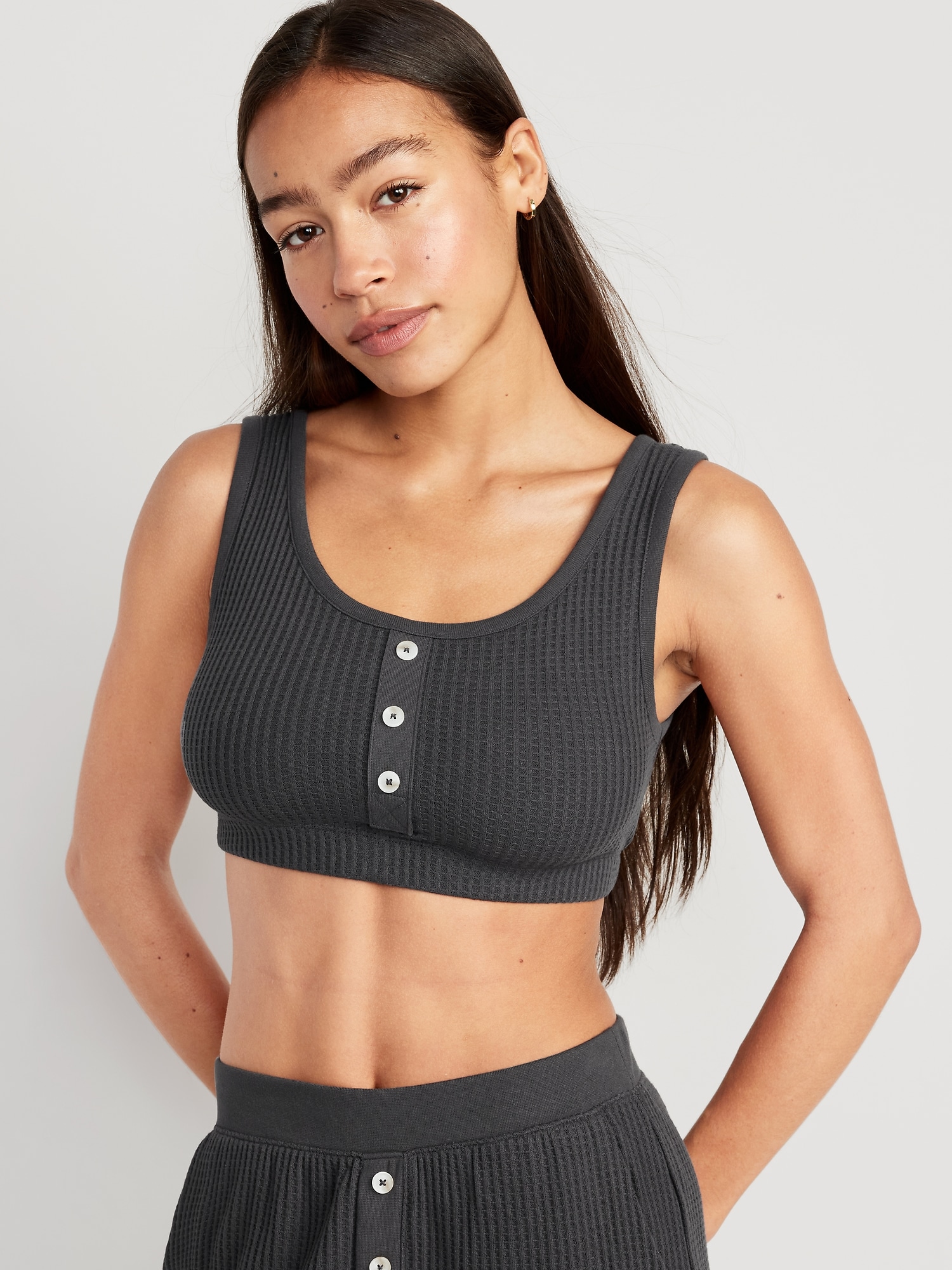 Old Navy - Waffle-Knit Pajama Cami Bralette Top for Women black