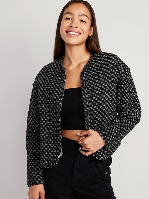 Image number 1 showing, Quilted Bomber Jacket for Women