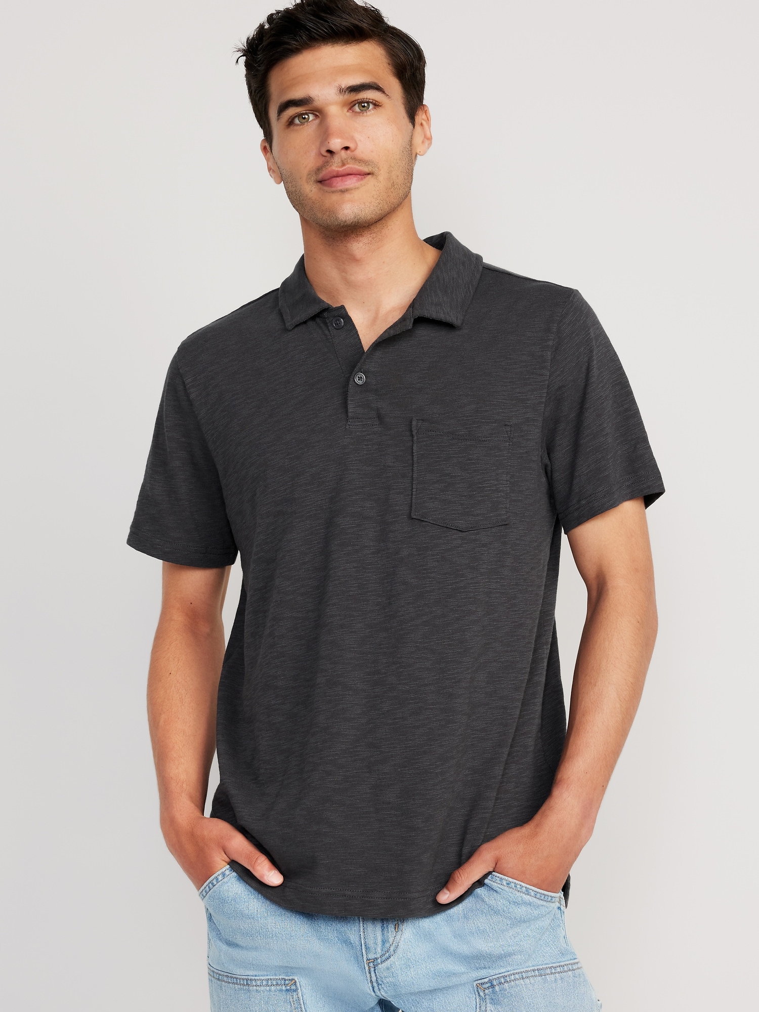 Old Navy Classic Fit Linen-Blend Polo for Men black. 1