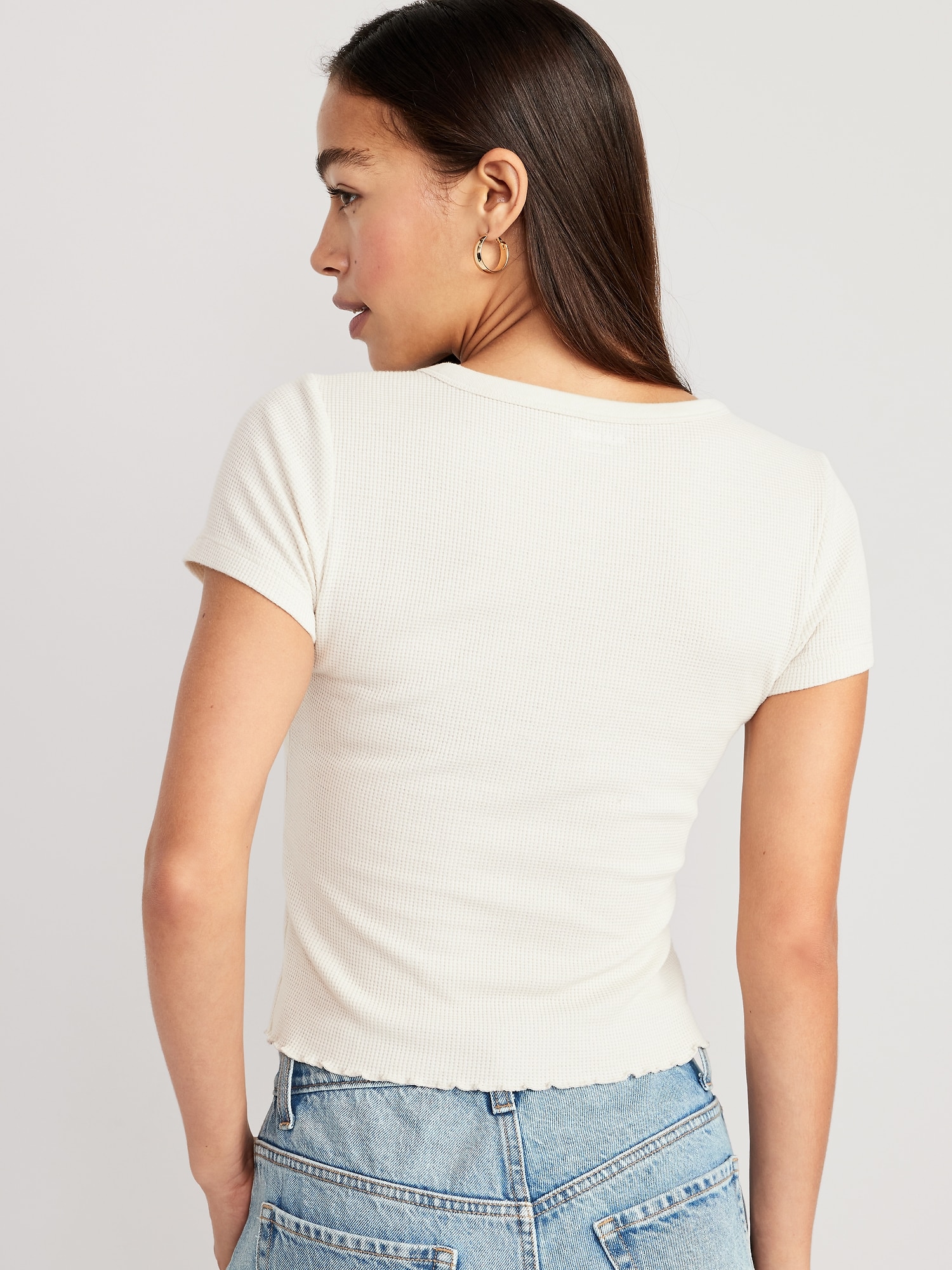 Lettuce-Edge Thermal-Knit Cropped T-Shirt for Women | Old Navy