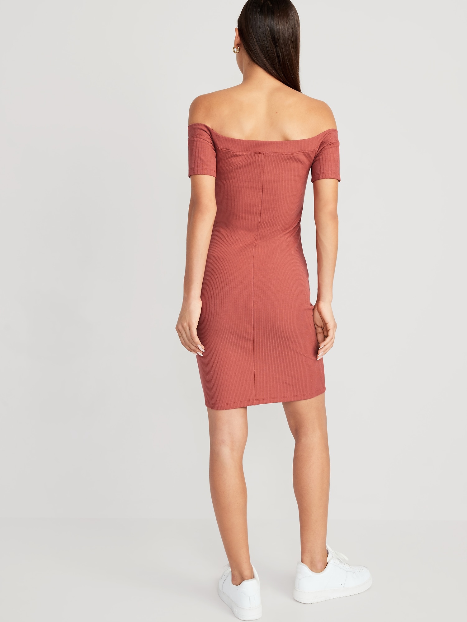 Fitted Off-The-Shoulder Rib-Knit Mini Dress | Old Navy