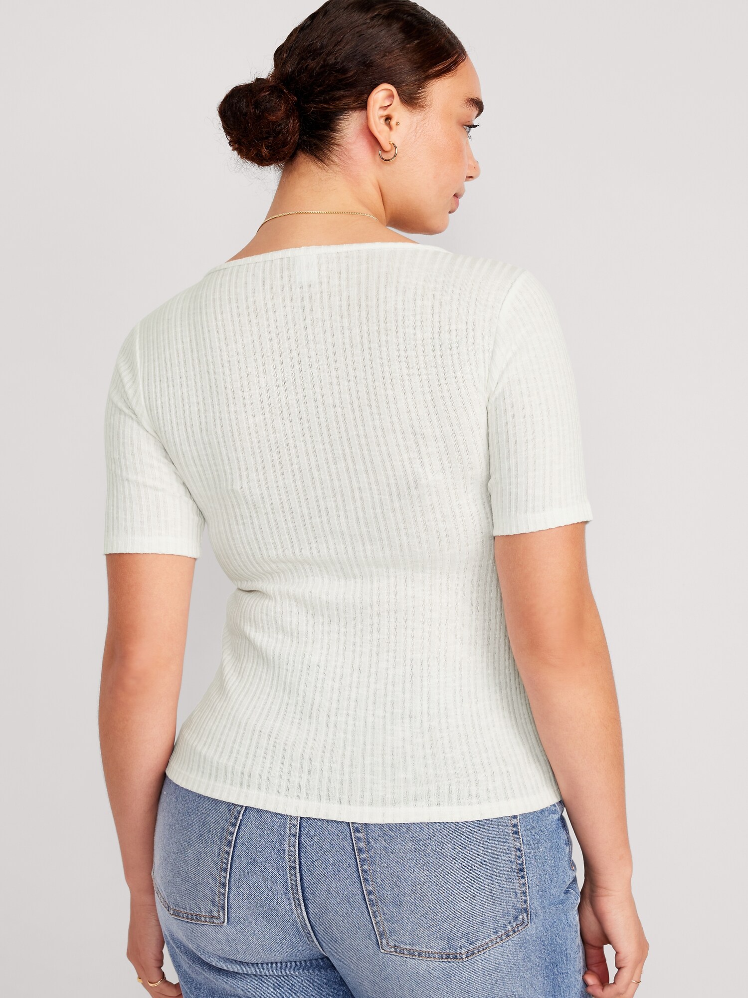 Fitted ElbowSleeve RibKnit TShirt Old Navy