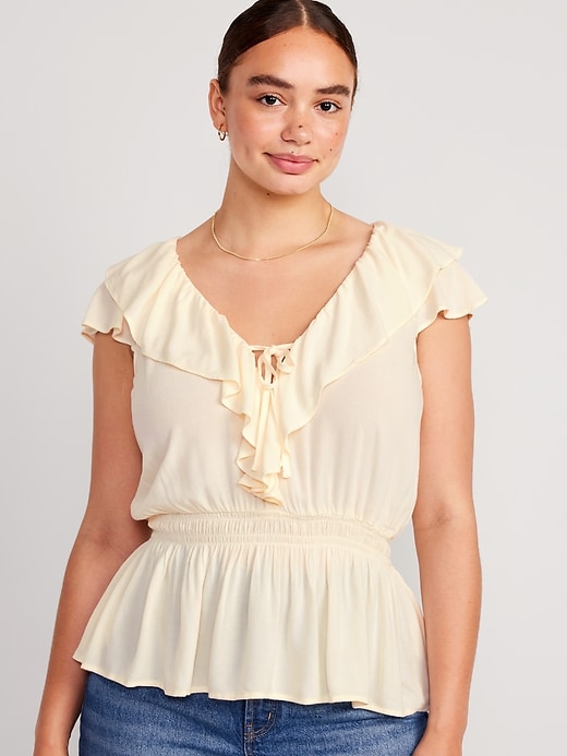 Waist-Defined Ruffle-Trim Top for Women | Old Navy