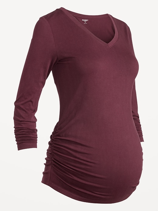 View large product image 2 of 2. Maternity EveryWear Fitted V-Neck Long-Sleeve T-Shirt