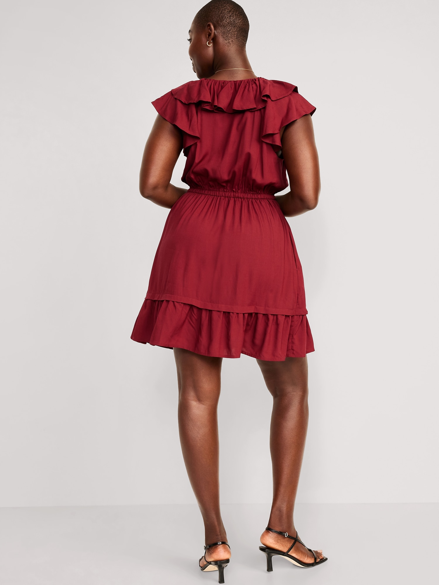 Waist-Defined Ruffle-Trim Mini Dress