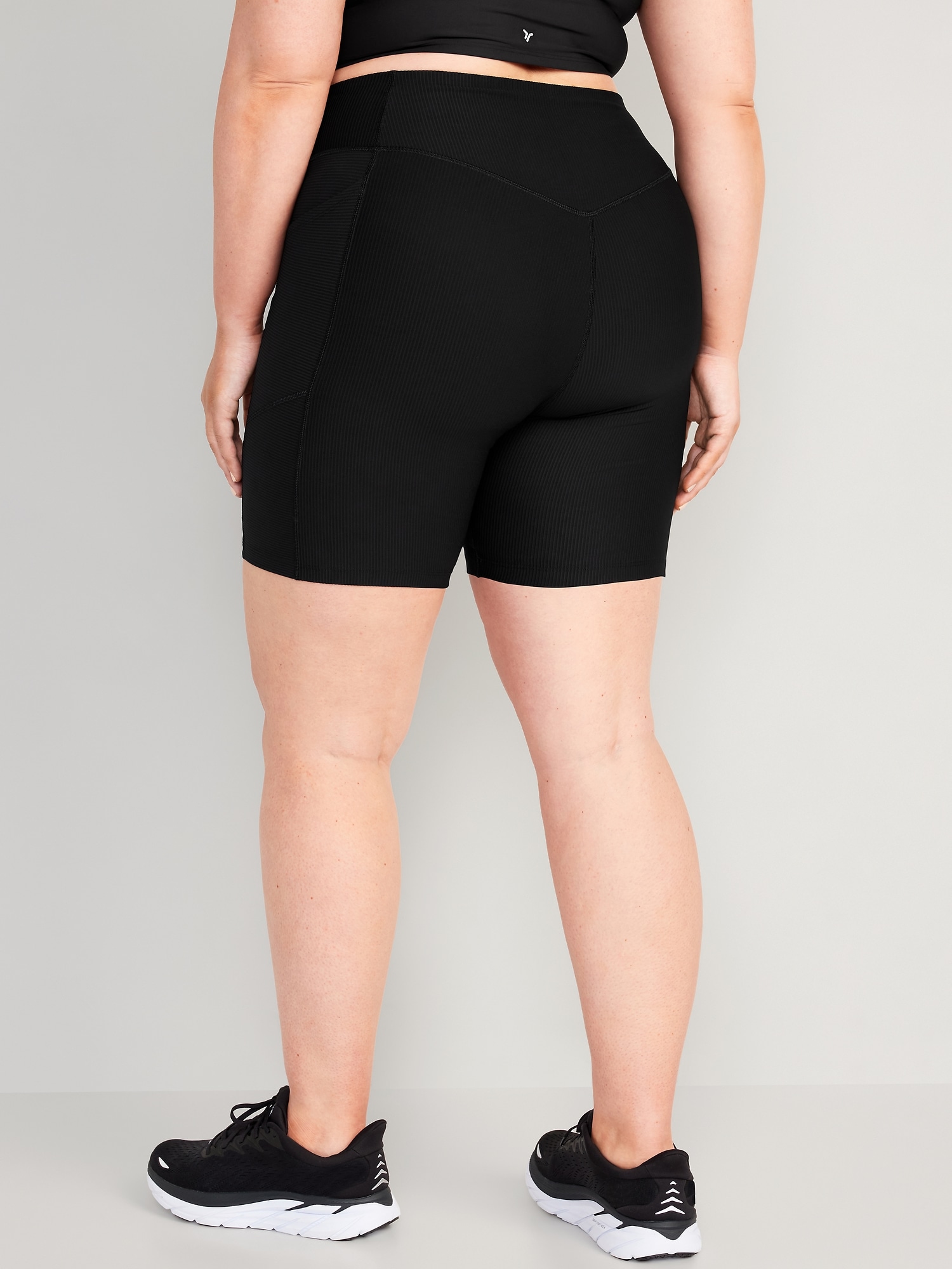 High-Waisted PowerSoft Rib-Knit Side-Pocket Compression Biker Shorts for  Women -- 8-inch inseam