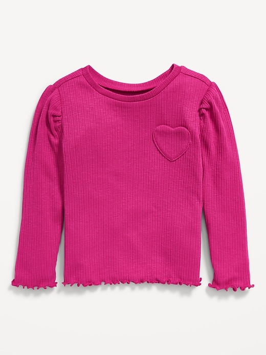 View large product image 1 of 1. Long Puff-Sleeve Embroidered Heart T-Shirt for Toddler Girls