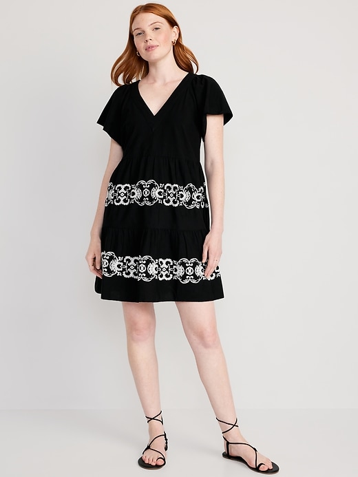 embroidered mini swing dress Shiloh Embroidered Mini Dress Natural / S main image 1