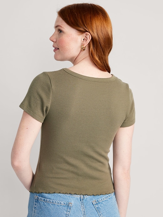 Image number 2 showing, Lettuce-Edge Thermal-Knit Crop T-Shirt