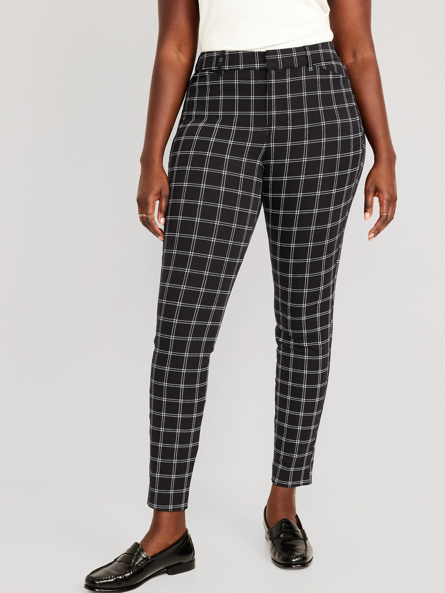 High-Waisted Cropped Wide-Leg Gingham Chino Pants