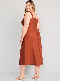 Fit & Flare Sleeveless Linen-Blend Midi Dress for Women | Old Navy