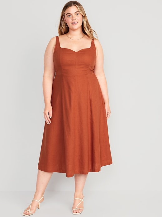 Fit & Flare Sleeveless Linen-Blend Midi Dress for Women | Old Navy