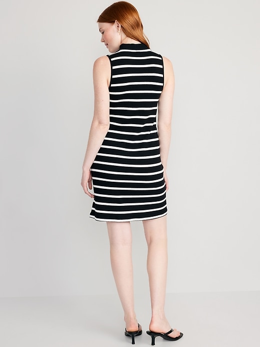 Image number 2 showing, Sleeveless Mock-Neck Striped Rib-Knit Mini Shift Dress