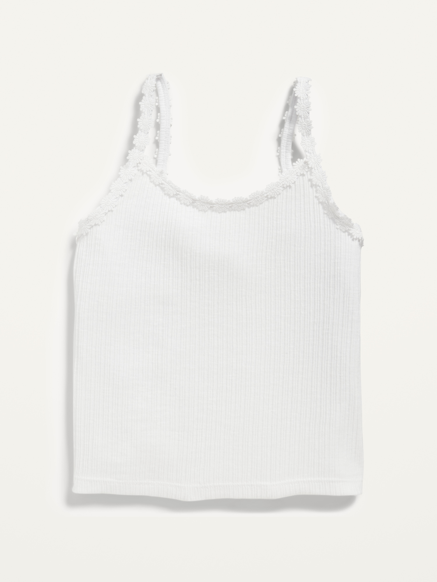 Old Navy Rib-Knit Lace-Trim Fitted Cami for Girls white. 1
