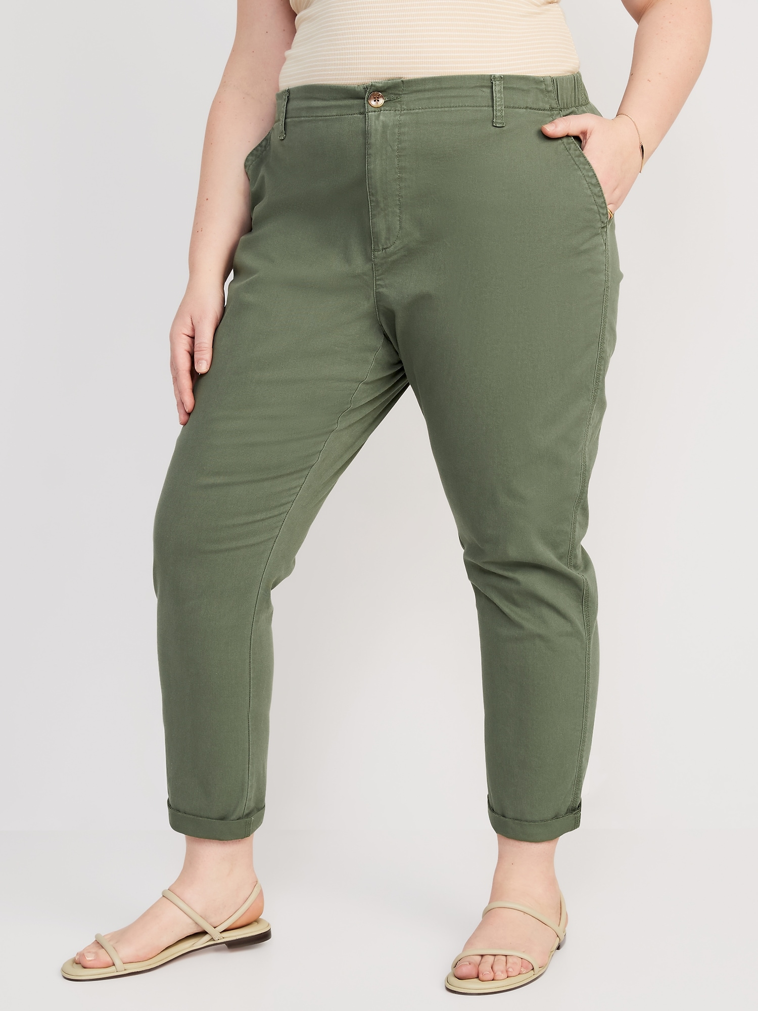 Mom Loose Fit Twill Pants - Dark khaki green - Ladies