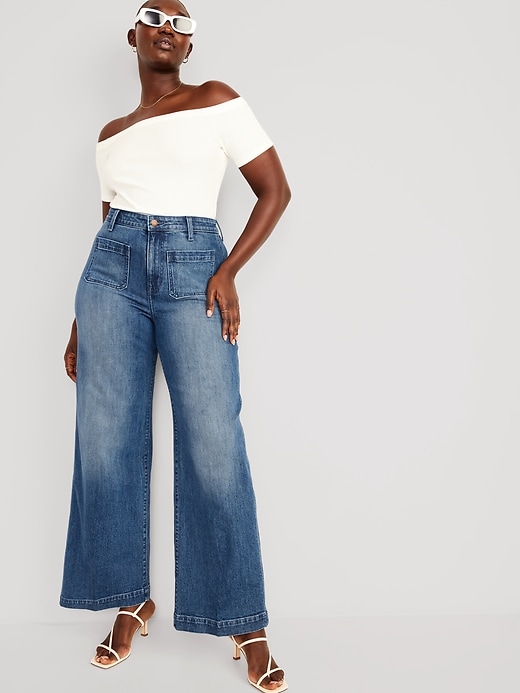 Image number 3 showing, Extra High-Waisted Trouser Wide-Leg Jeans