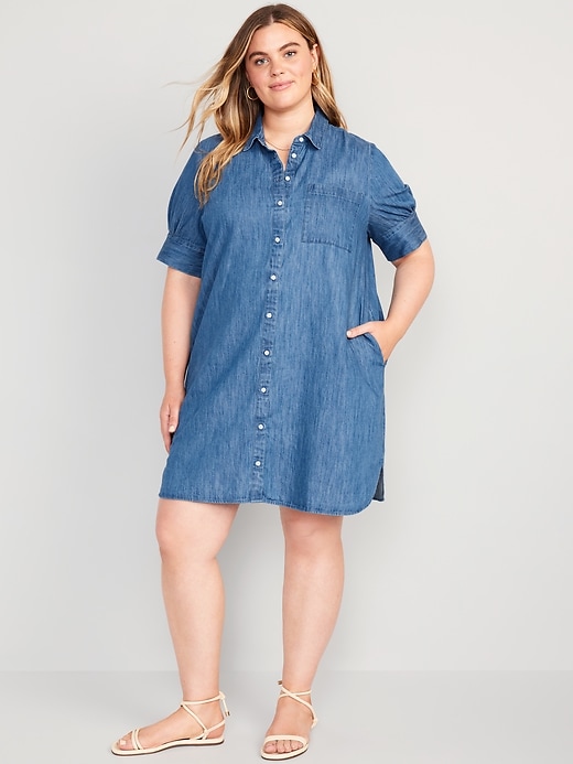 Image number 6 showing, Short-Sleeve Jean Shirt Dress