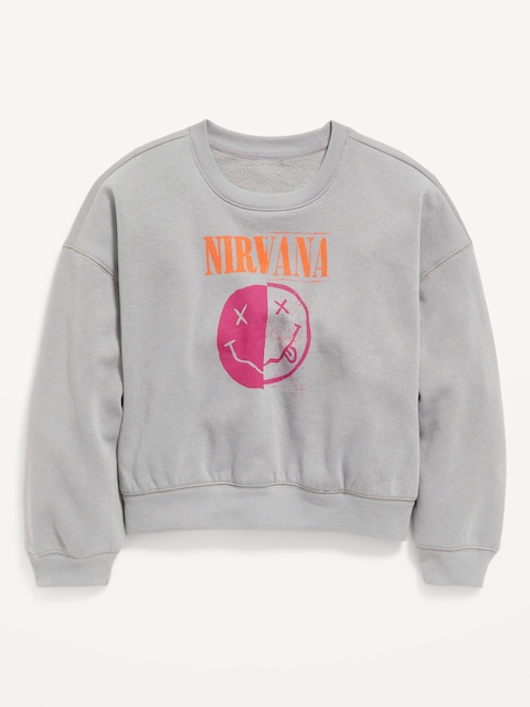 Licensed Pop Culture Graphic Crew-Neck Sweatshirt for Girls - Cinder Smoke