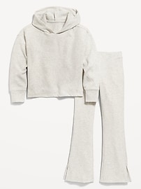 View large product image 3 of 3. Plush Cozy-Knit Hoodie & Side-Slit Flare Pants Set for Girls