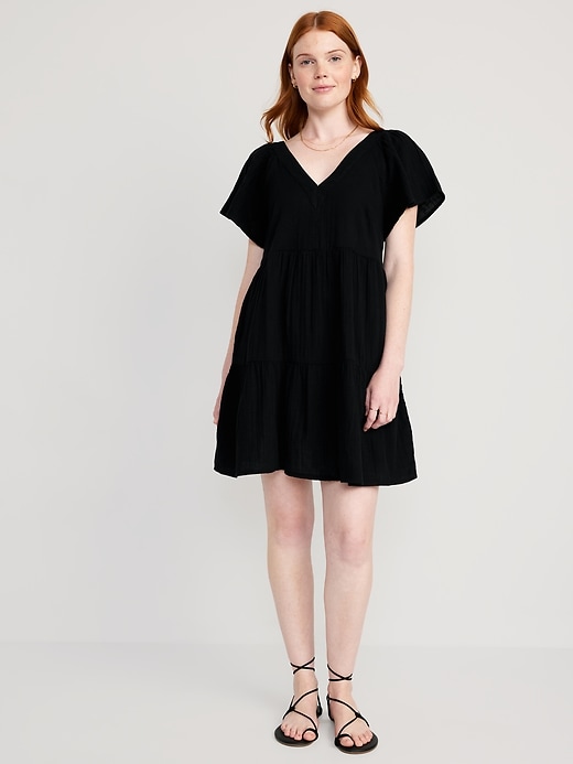 Image number 1 showing, V-Neck Tiered Mini Swing Dress