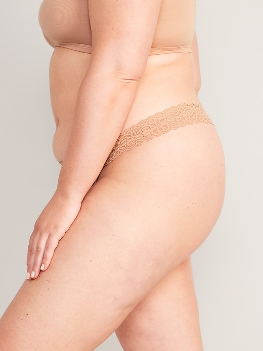 Image number 6 showing, Mid-Rise Supima&#174 Cotton-Blend Lace-Trim Thong Underwear