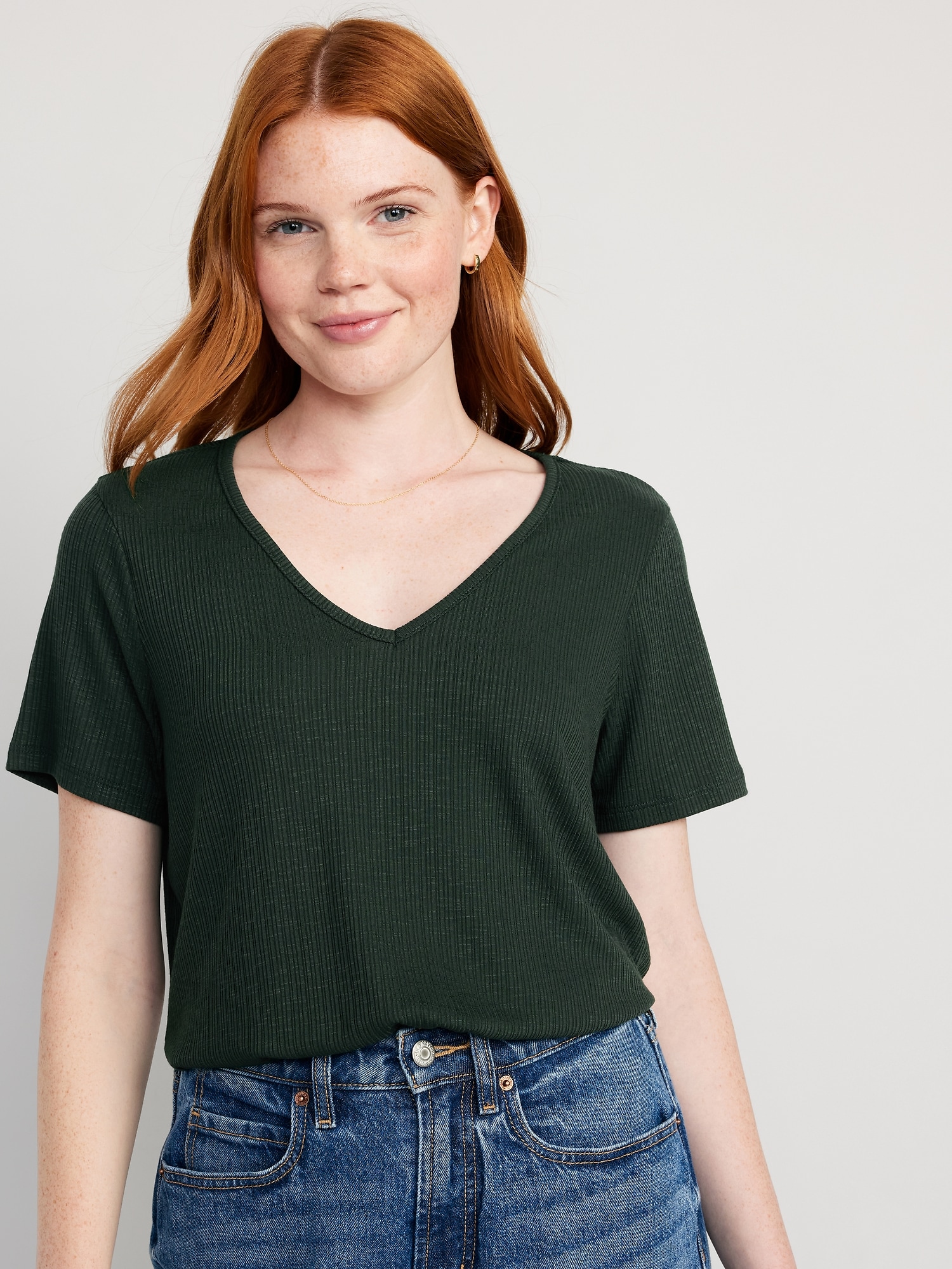Luxe V-Neck | Slub-Knit for Ribbed T-Shirt Women Old Navy