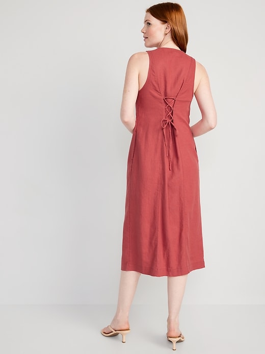 Image number 2 showing, Sleeveless Button-Front Linen-Blend Maxi Shift Dress