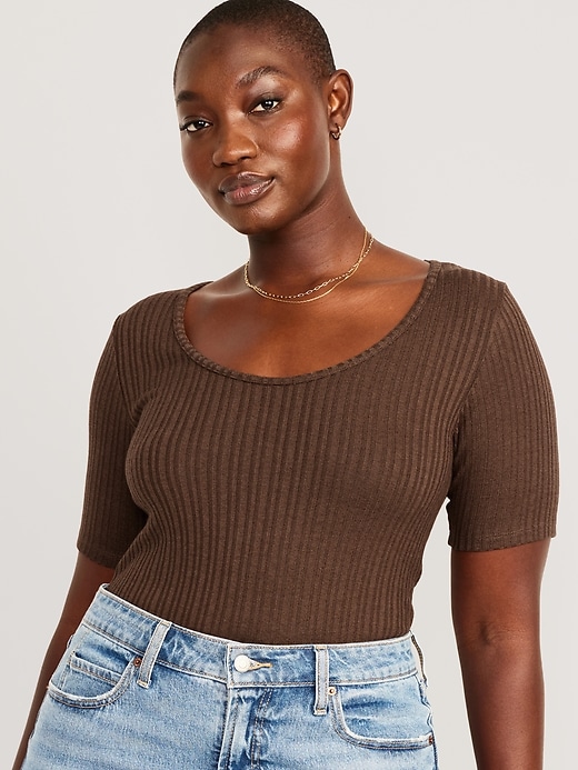 Fitted ElbowSleeve RibKnit TShirt for Women Old Navy