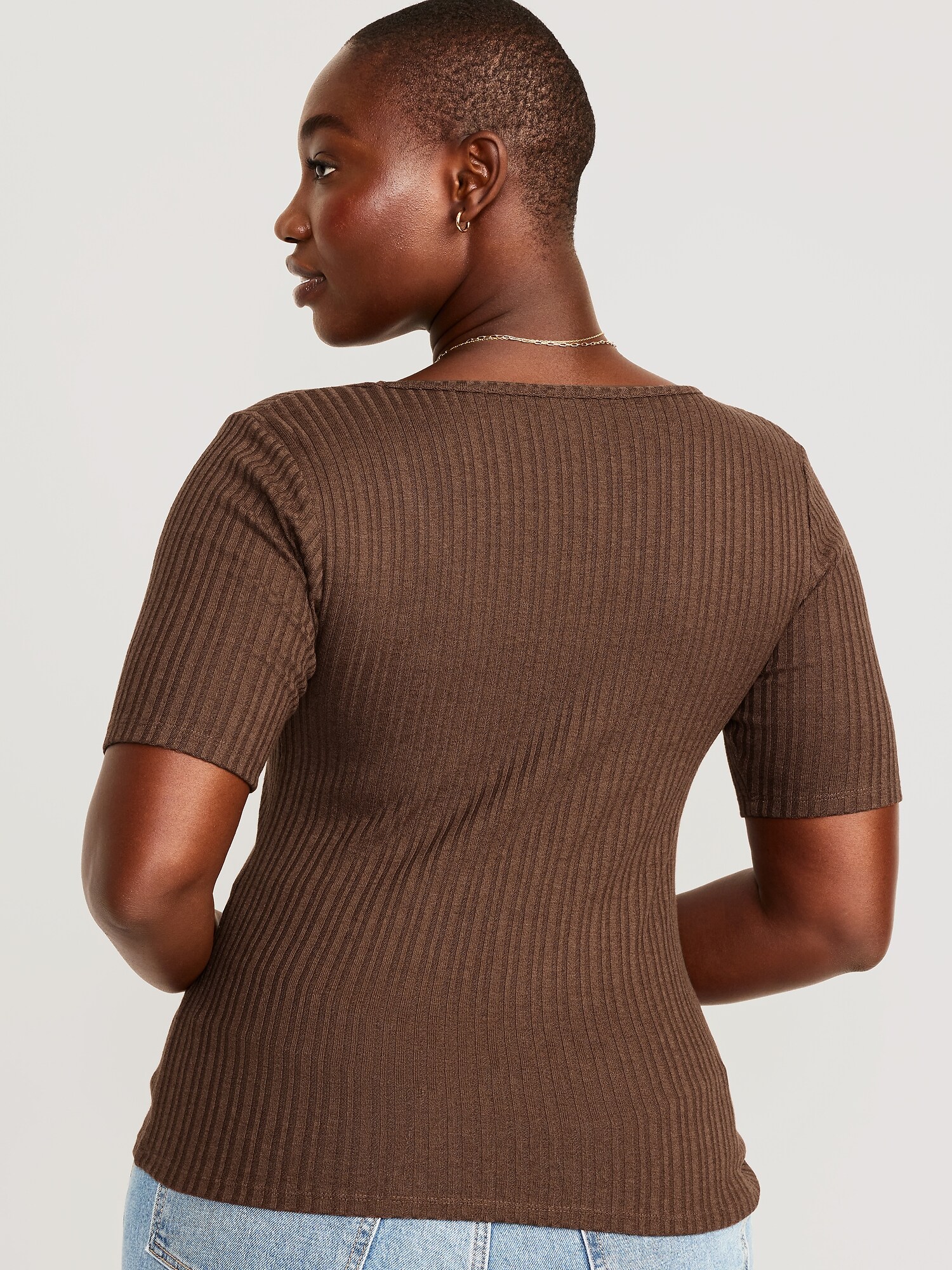 Fitted ElbowSleeve RibKnit TShirt for Women Old Navy