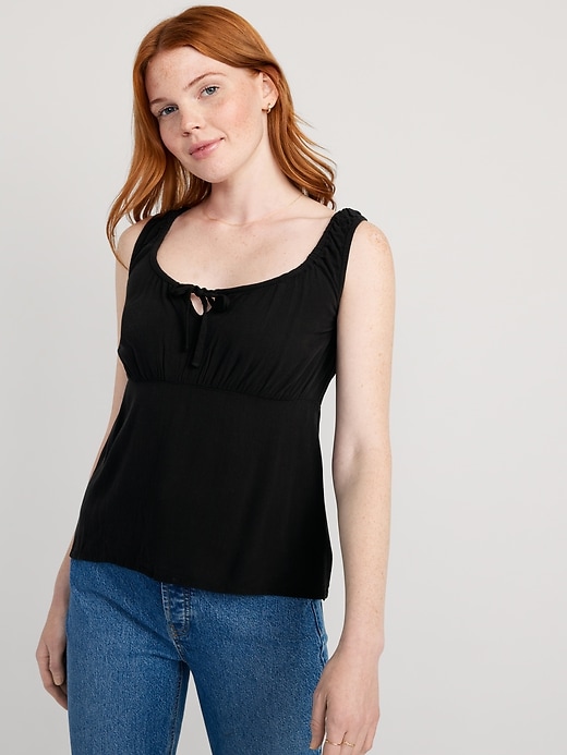 Image number 1 showing, Sleeveless Tie-Front Crepe Top