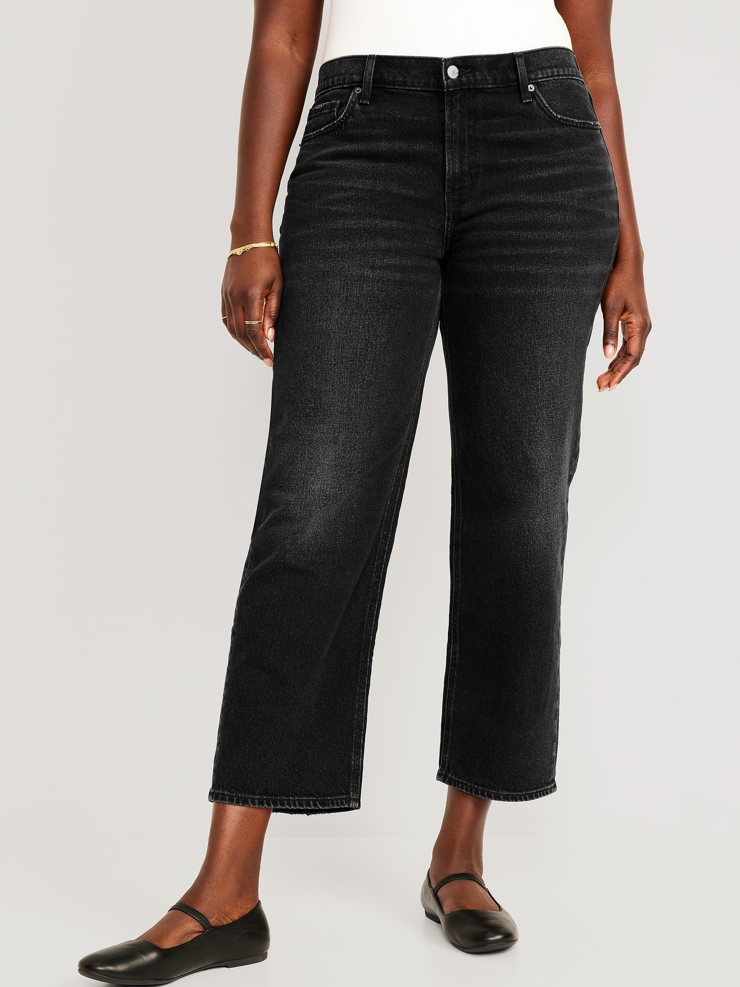 Mid-Rise Boyfriend Loose Black Jeans for Women | Old Navy