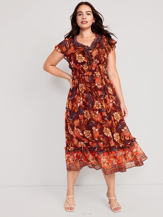 Image number 4 showing, Waist-Defined Flutter-Sleeve Midi Dress
