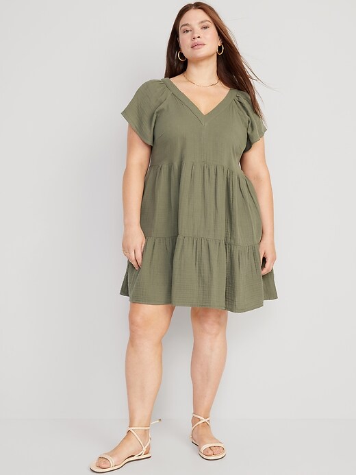 Image number 6 showing, V-Neck Tiered Mini Swing Dress