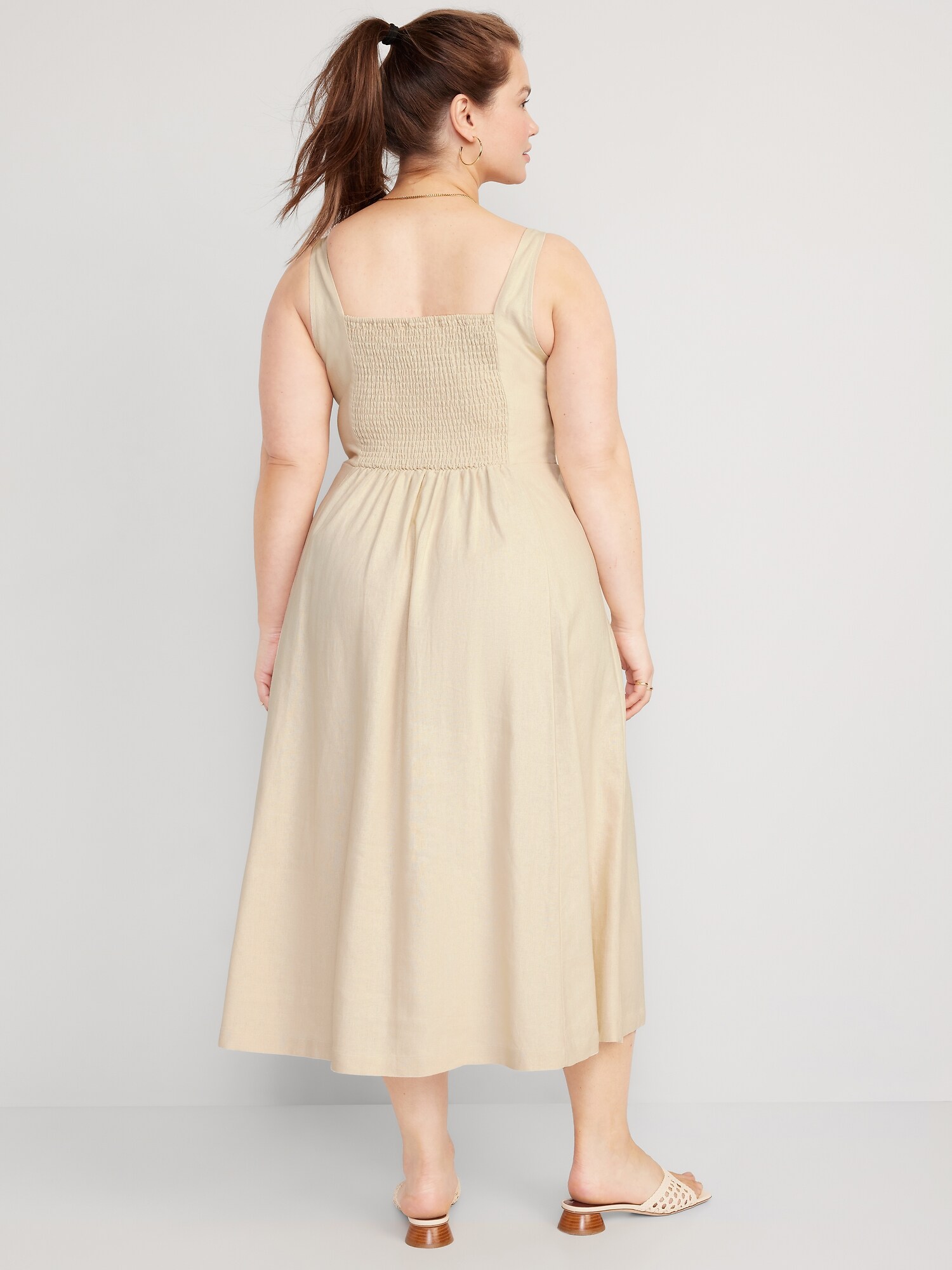 Fit & Flare Sleeveless Linen-Blend Midi Dress for Women | Old Navy