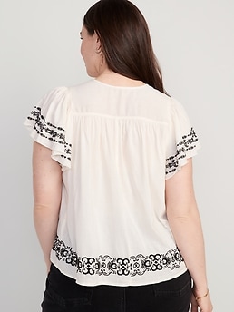Matching Embroidered Flutter-Sleeve Top