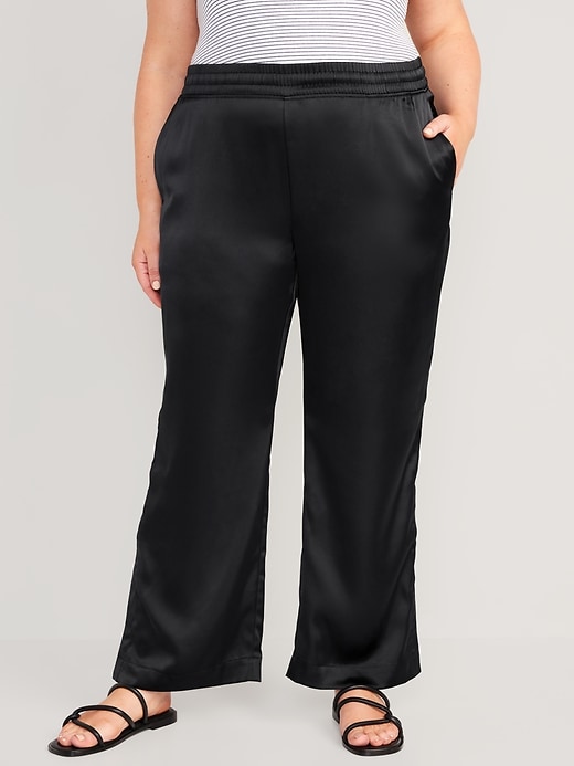 Image number 7 showing, Mid-Rise Wide-Leg Satin Track Pants