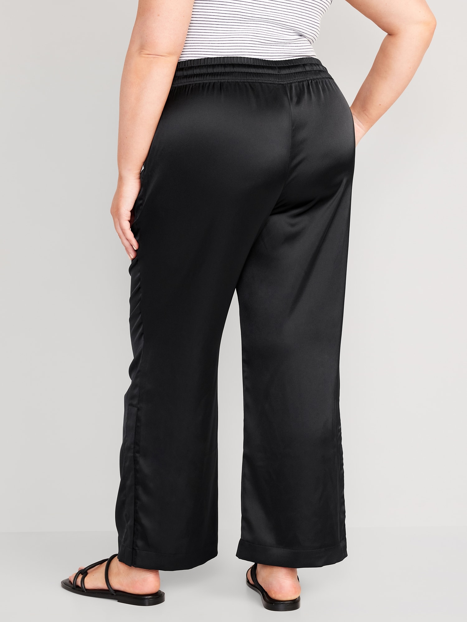 Mid-Rise Wide-Leg Satin Track Pants for Women | Old Navy