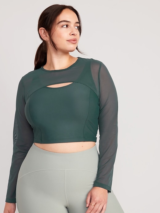 Image number 5 showing, PowerSoft 2-in-1 Mesh-Sleeve Crop Top