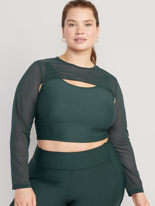 Image number 7 showing, PowerSoft 2-in-1 Mesh-Sleeve Crop Top
