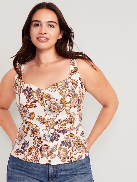 Image number 5 showing, Fitted Sleeveless Linen-Blend Floral Top