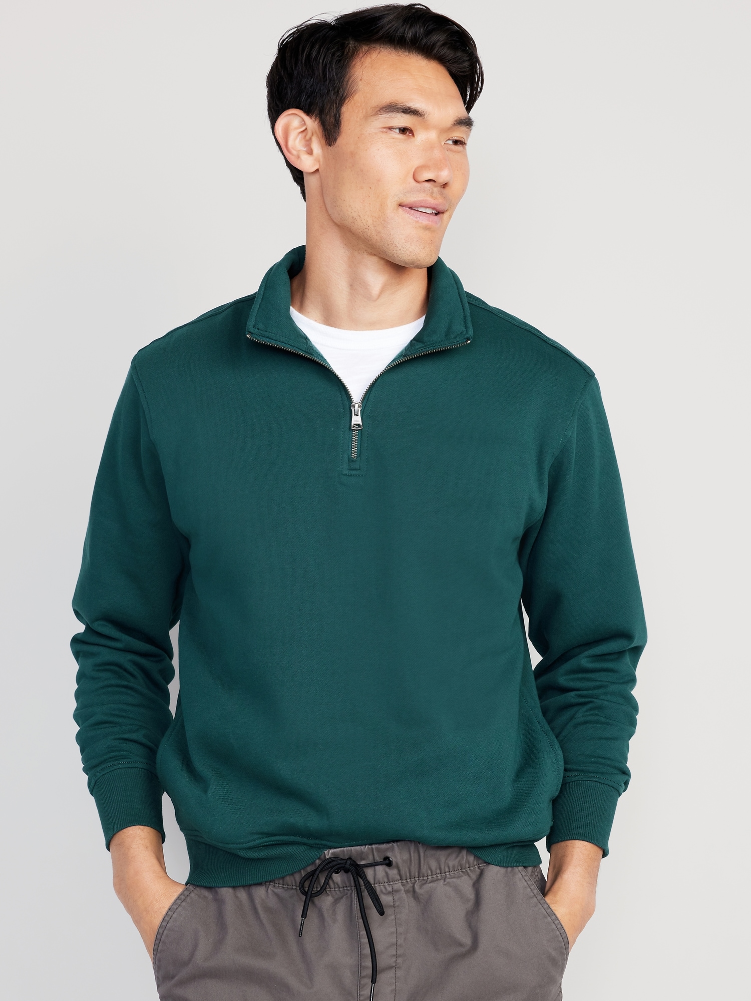 Old Navy Oversized Quarter-Zip Mock-Neck Sweatshirt for Men green. 1