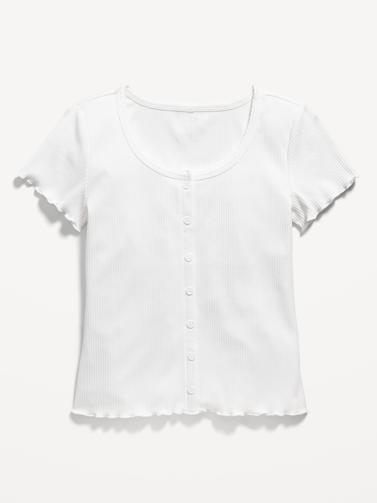 Rib-Knit Lettuce-Edge Button-Front T-Shirt for Girls | Old Navy