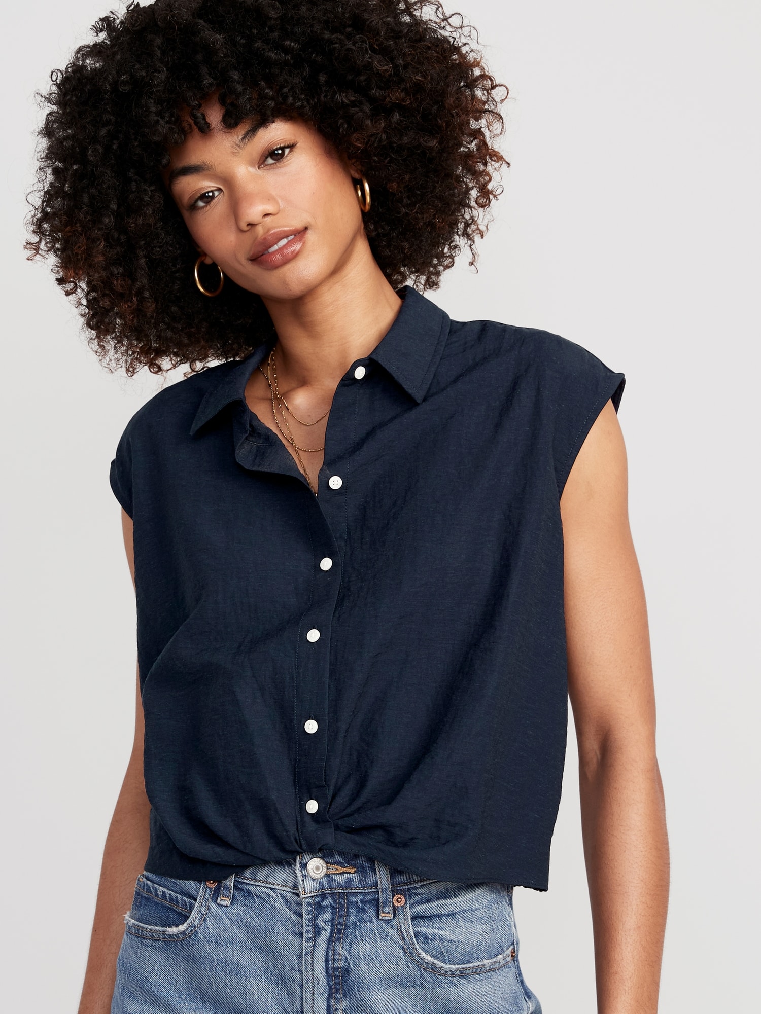 Old Navy Dolman-Sleeve Twist-Front Cropped Shirt blue. 1