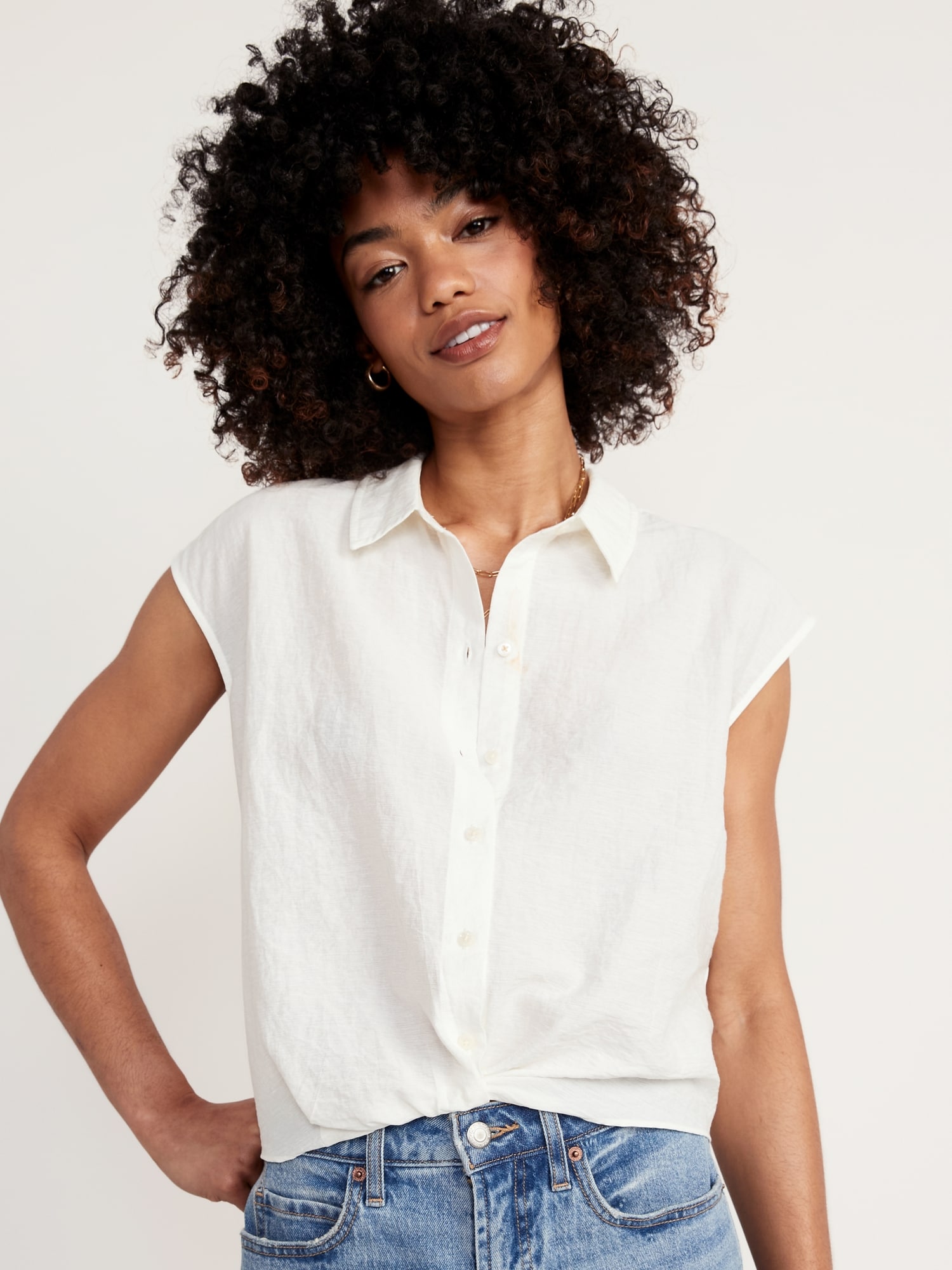 Dolman-Sleeve Twist-Front Cropped Shirt | Old Navy