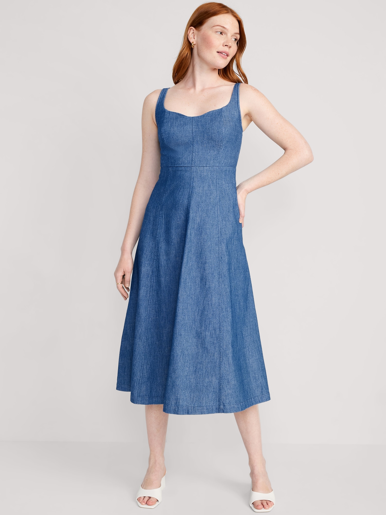 Fit & Flare Sleeveless Jean Midi Dress | Old Navy